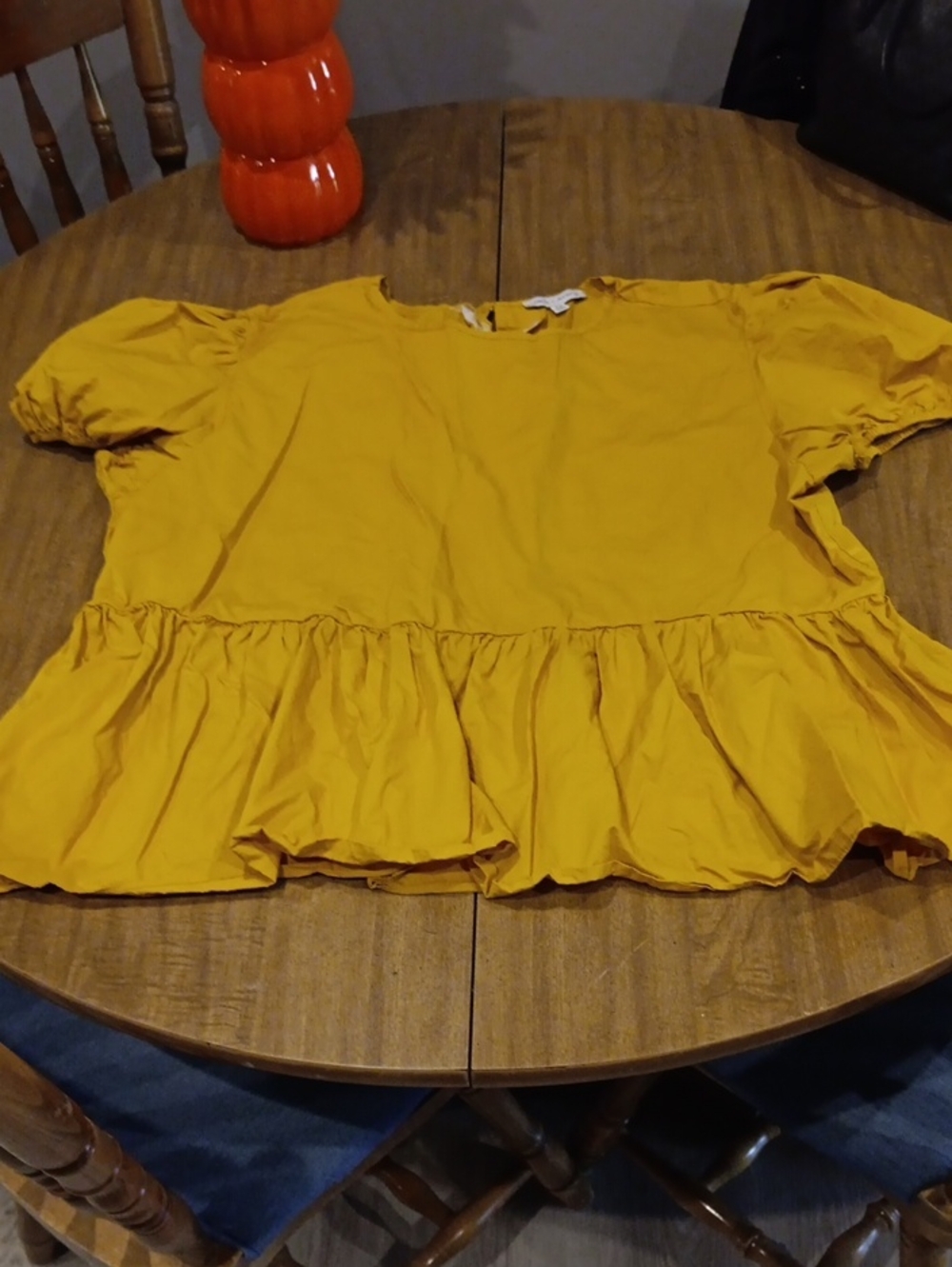 Women’s Mustard Ruffle-Hem Short Sleeve Tunic